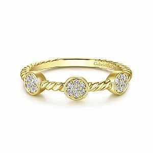 Elegant Flow 14ky Twisted Rope Cluster Diamond Station Stackable Ring