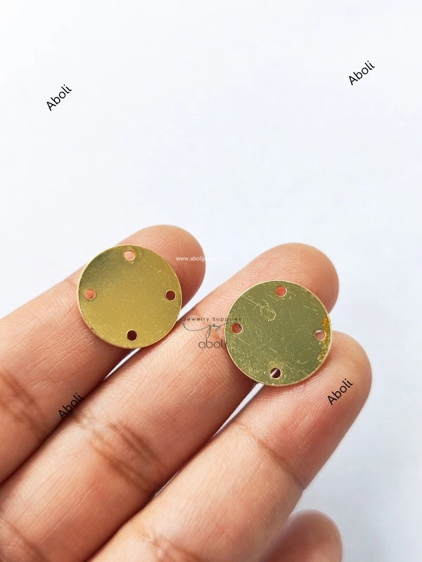 Timeless Trend 16 mm Golden disc connector with 4 holes Flat Metal connector Jewellery Component Glossy finish MACU20