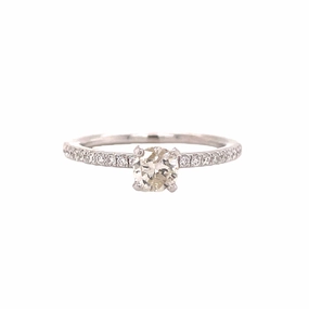 18 Karat White Gold Diamond Solitaire with Diamond Shank Ring Earth Friendly Light Feel