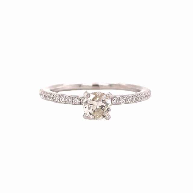 18 Karat White Gold Diamond Solitaire with Diamond Shank Ring Earth Friendly Light Feel