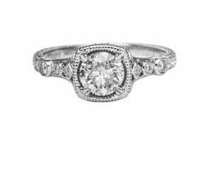 Exclusive Adornment 18 Karat White Gold Milgrain Antique Engagement Ring (1.12cttw)