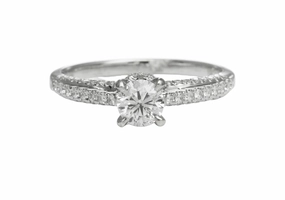 Luxe Finish 18 Karat White Gold Pave Solitaire Engagement Ring (.73cttw)
