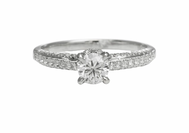 Luxe Finish 18 Karat White Gold Pave Solitaire Engagement Ring (.73cttw)