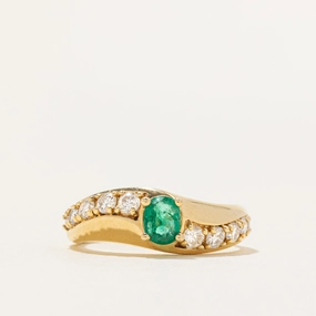 Graceful Fit Enchanted Detail 18k Emerald & Diamond Wavy Ring | 0.26ct, 0.35ctw | SZ 6