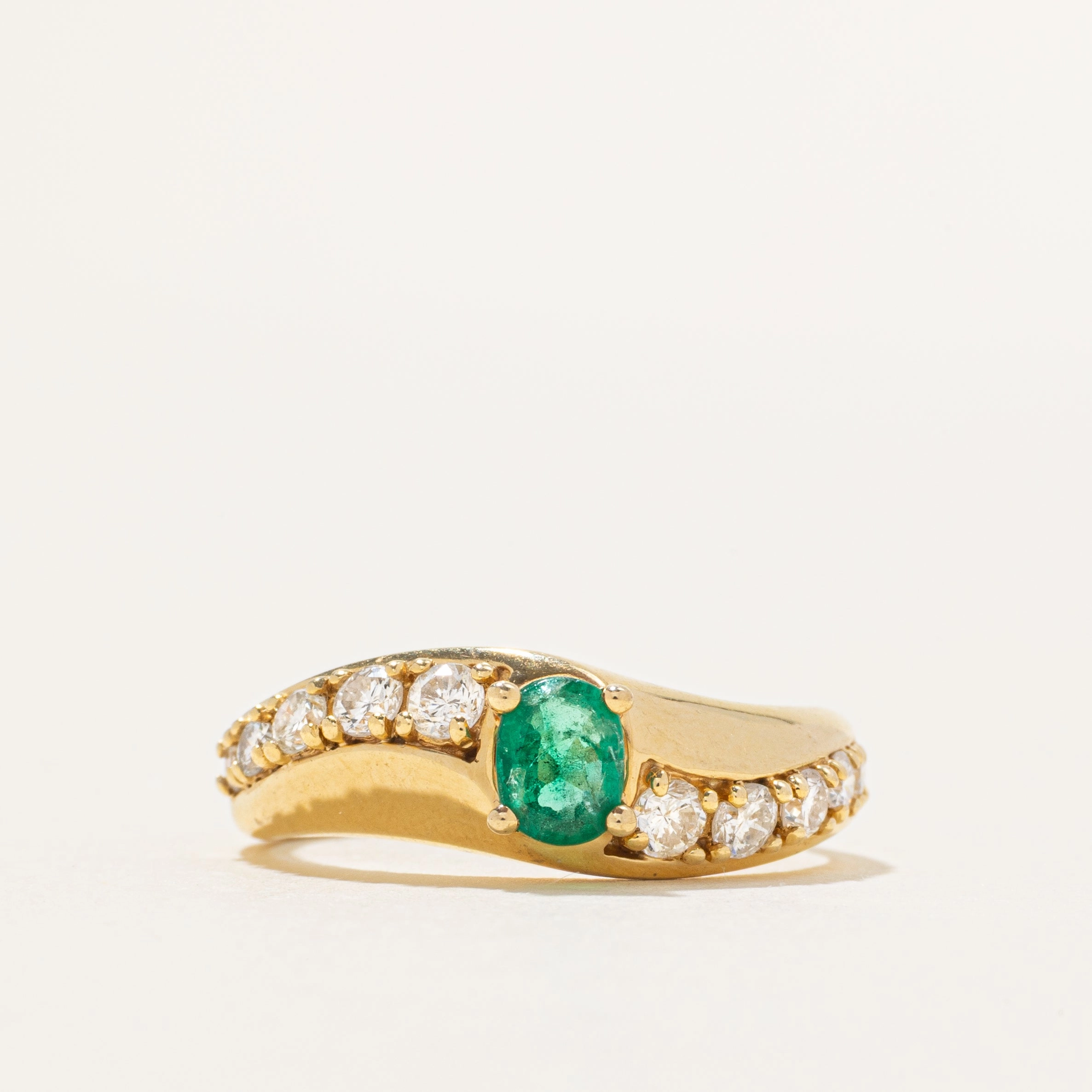 Graceful Fit Enchanted Detail 18k Emerald & Diamond Wavy Ring | 0.26ct, 0.35ctw | SZ 6