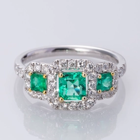 Balanced Design Retro Vibe 18K Emerald and Diamond Ring | 0.88 ctw, 0.50 ctw | SZ 6.5 |