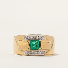 Fresh Form Chic Accent 18k Step Cut Emerald & Diamond Chunky Ring | 0.27ct, 0.03ctw | SZ 7.5