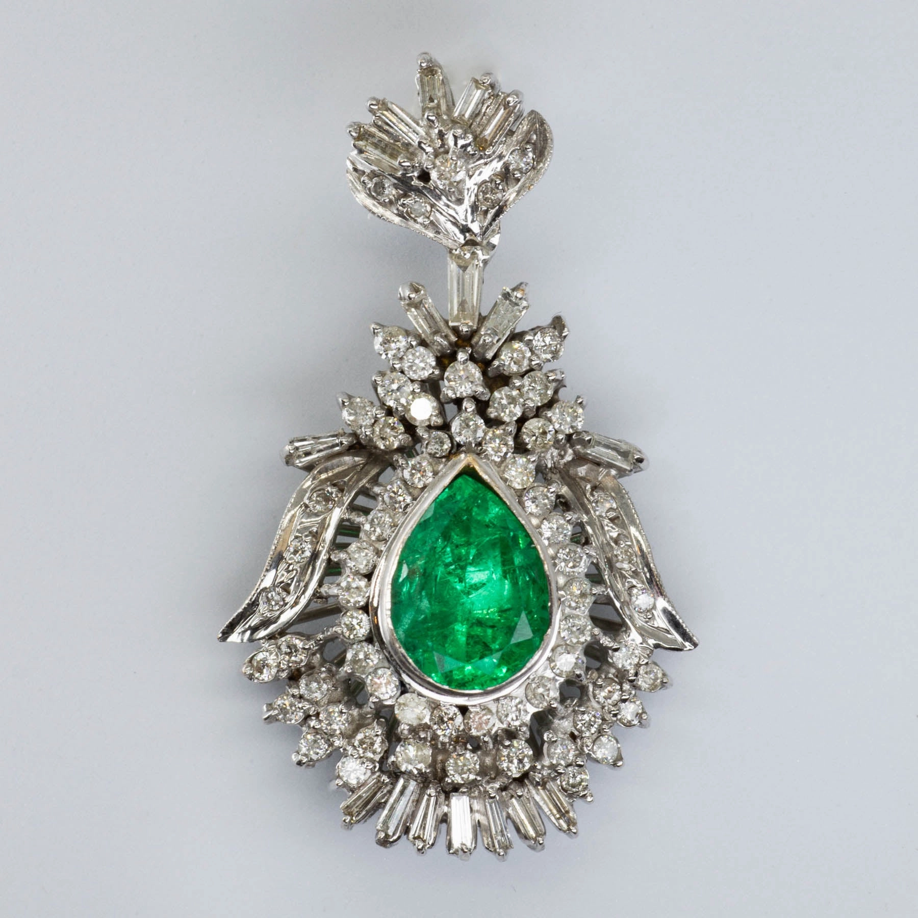18k White Gold Diamond and Emerald Pendant | 3.00 ct | 1.02 ctw Impeccable Accent Party Style