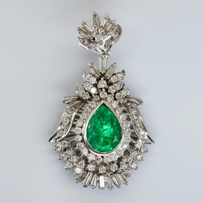 18k White Gold Diamond and Emerald Pendant | 3.00 ct | 1.02 ctw Impeccable Accent Party Style