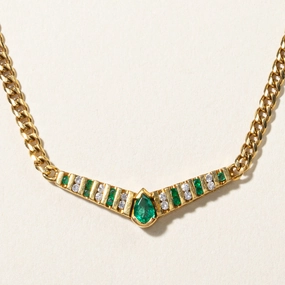Winter Vibes Finishing Accent 18K Yellow Gold Emerald & Diamond Necklace | 0.38ctw, 0.18ctw | 18.25" |