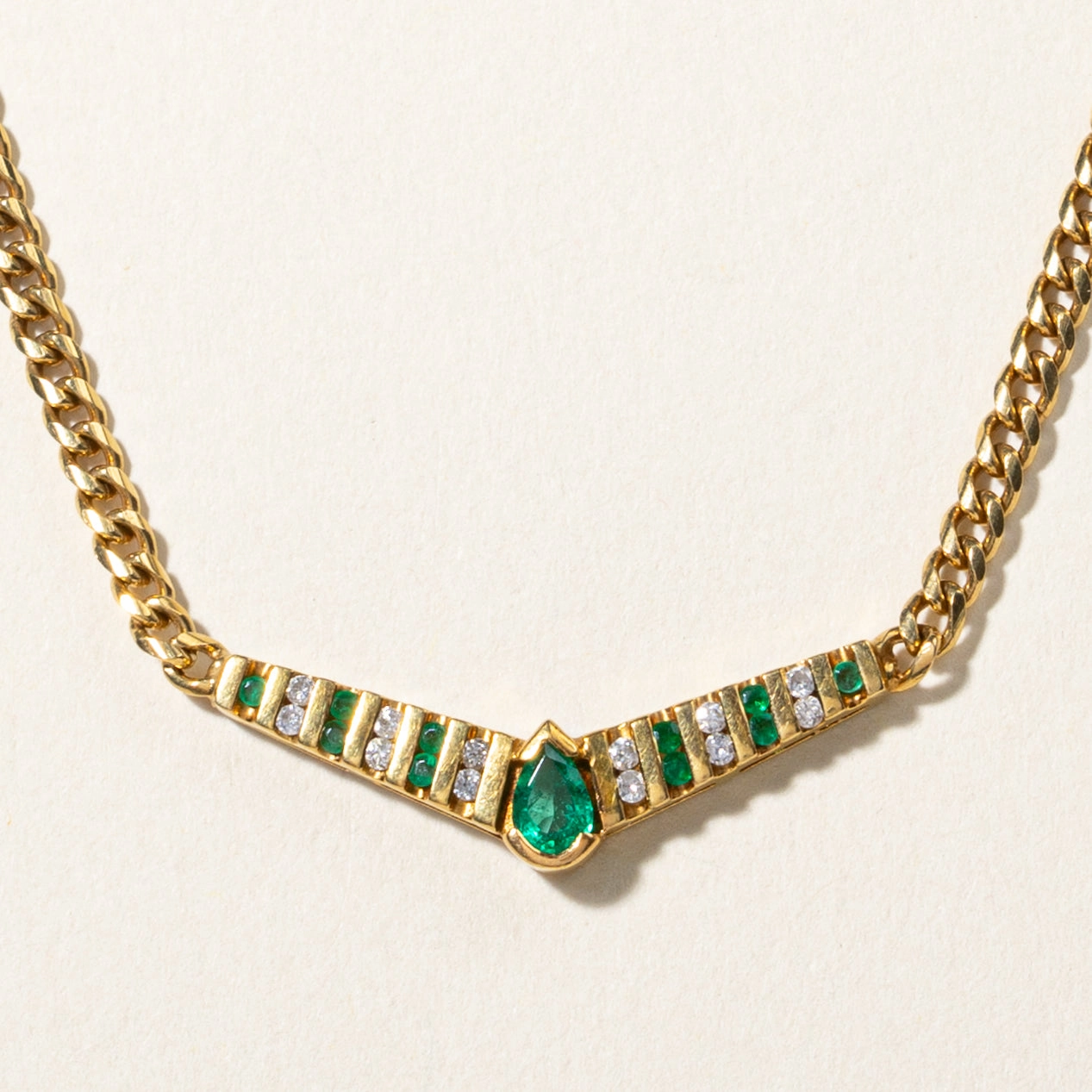 Winter Vibes Finishing Accent 18K Yellow Gold Emerald & Diamond Necklace | 0.38ctw, 0.18ctw | 18.25" |