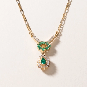18k Yellow Gold Emerald & Diamond Necklace | 0.80ctw, 0.57ctw | 19" Natural Sparkle Luxury Feel