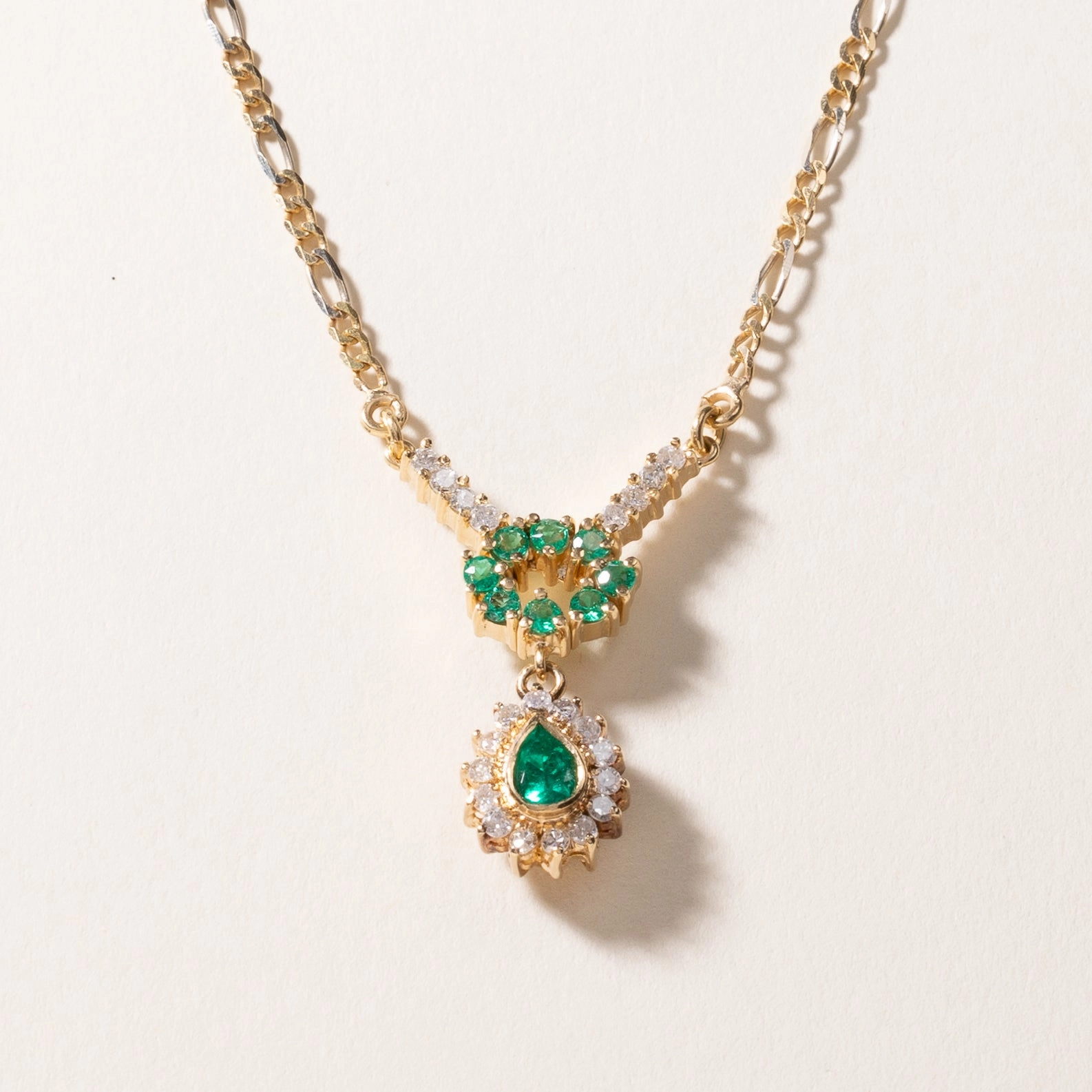 18k Yellow Gold Emerald & Diamond Necklace | 0.80ctw, 0.57ctw | 19" Natural Sparkle Luxury Feel
