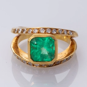 18K Yellow Gold Emerald and Diamond Ring | 2.75 ct, 0.53 ctw | SZ 6.25 | Night Ready