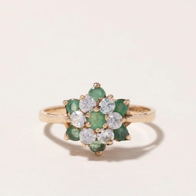 1977 London Emerald & White Topaz Cluster Ring | 0.40ctw, 0.60ctw | SZ 8.25 Stylish Choice Dazzling Effect
