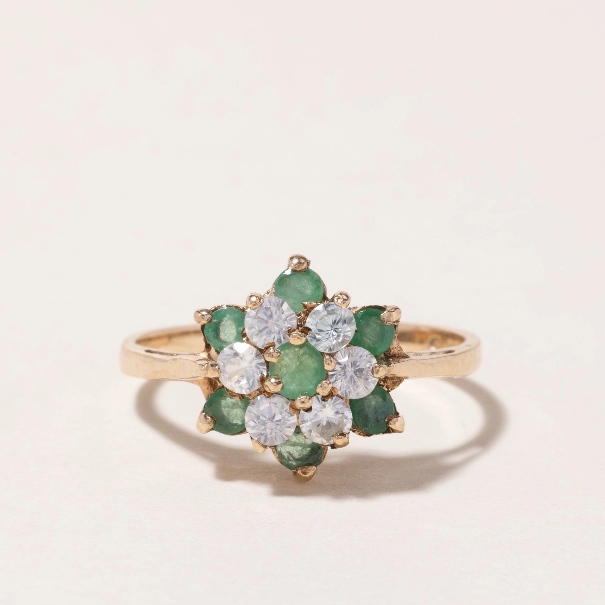 1977 London Emerald & White Topaz Cluster Ring | 0.40ctw, 0.60ctw | SZ 8.25 Stylish Choice Dazzling Effect