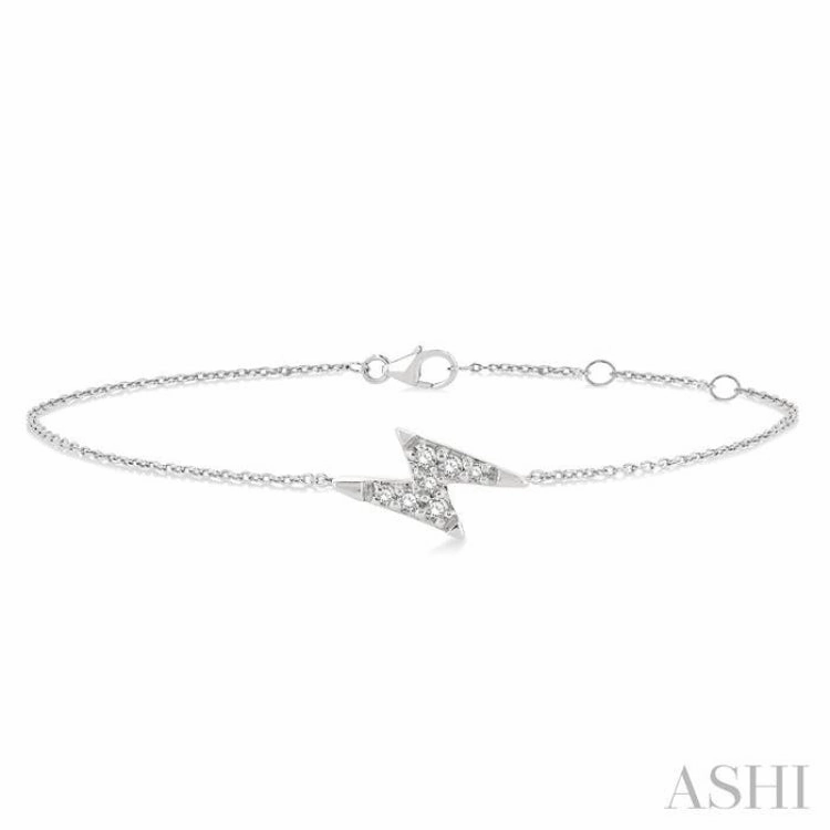 1/10 Ctw Petite Lightning Bolt Round Cut Diamond Fashion Bracelet in 10K White Gold Mythical Sight