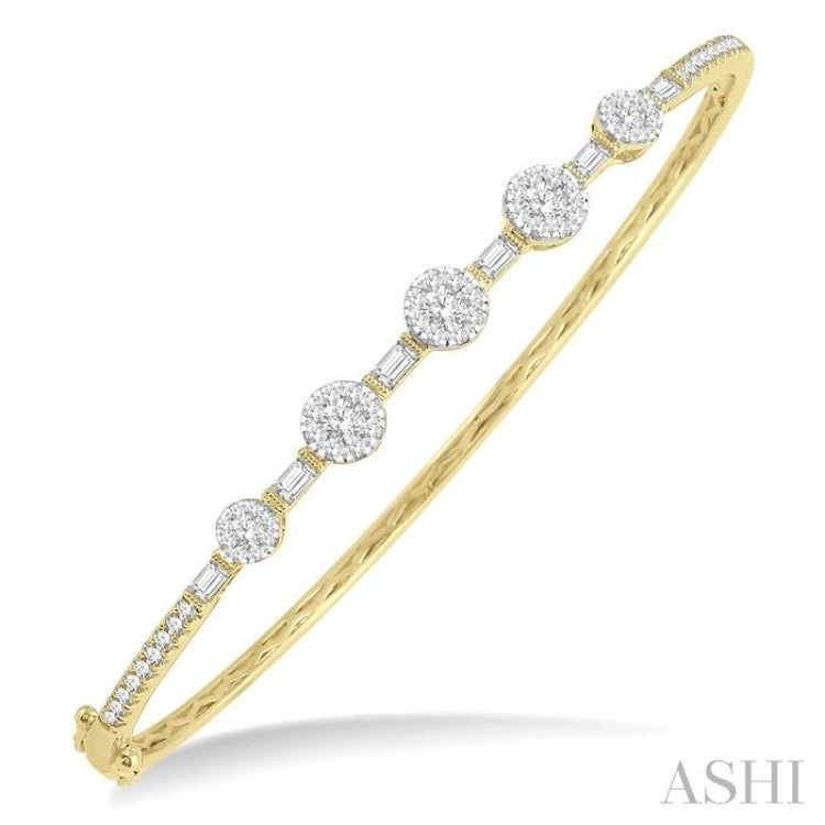 Trendy Addition Essential Element 1 1/10 Ctw Lovebright Circular Mounts Baguette & Round Cut Diamond Bangle in 14K Yellow and White Gold