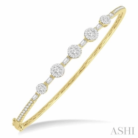 Trendy Addition Essential Element 1 1/10 Ctw Lovebright Circular Mounts Baguette & Round Cut Diamond Bangle in 14K Yellow and White Gold