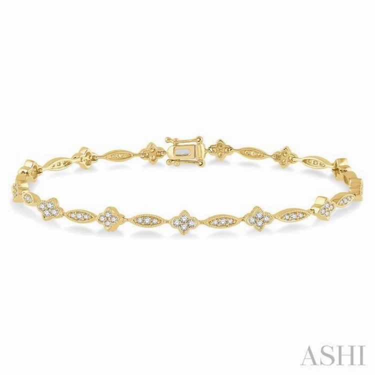 1 1/10 ctw Marquise and Floral Link Diamond Bracelet in 14K Yellow Gold Numerous Combinations