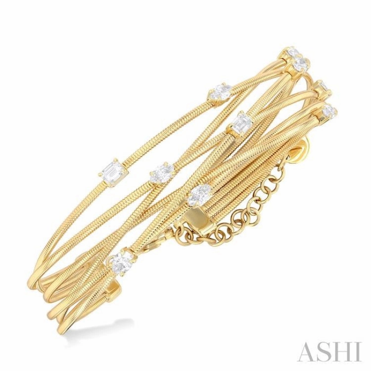 1 1/2 Ctw Criss-Cross Mixed Diamond Cut Fashion Spring Bangle in 14K Yellow Gold Forever Perspective Meaningful Impact