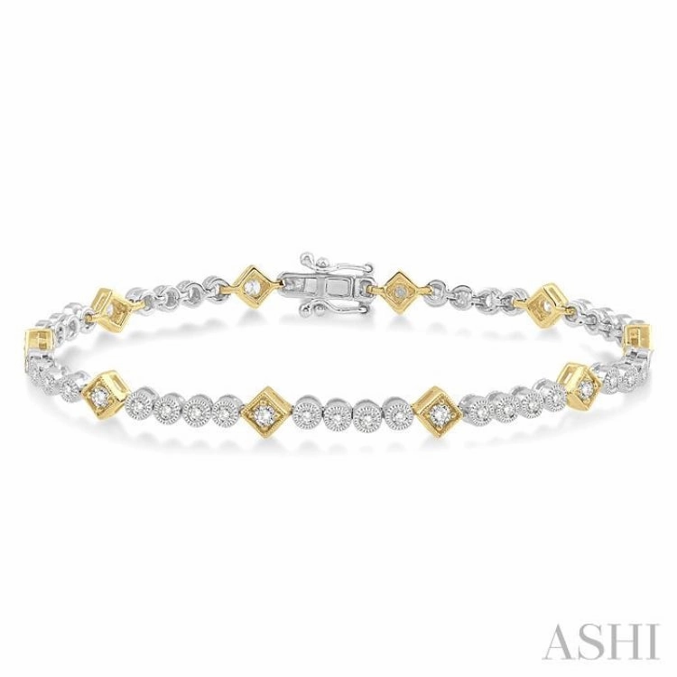 1 1/2 ctw Round & Diamond Mount Round Cut Diamond Bracelet in 14K White and Yellow Gold Emotional Connection