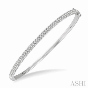 1 1/2 ctw Round Cut Diamond Stackable Bangle in 14K White Gold Copper Tones Optimal Blends