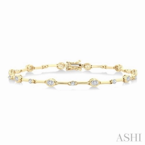 Consistent Mix Pleasant Amalgamations 1 1/3 Ctw Bezel Set Oval and Round Cut Diamond Bar Link Bracelet in 14K Yellow Gold