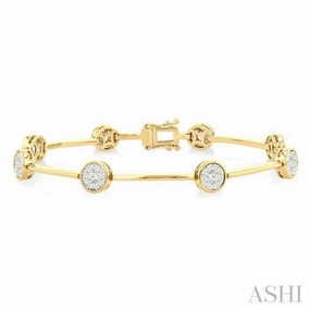 Prestigious Mix 1 1/5 Ctw Lovebright Circular and Bar Shape Link Round Cut Diamond Bracelet in 14K Yellow and White Gold