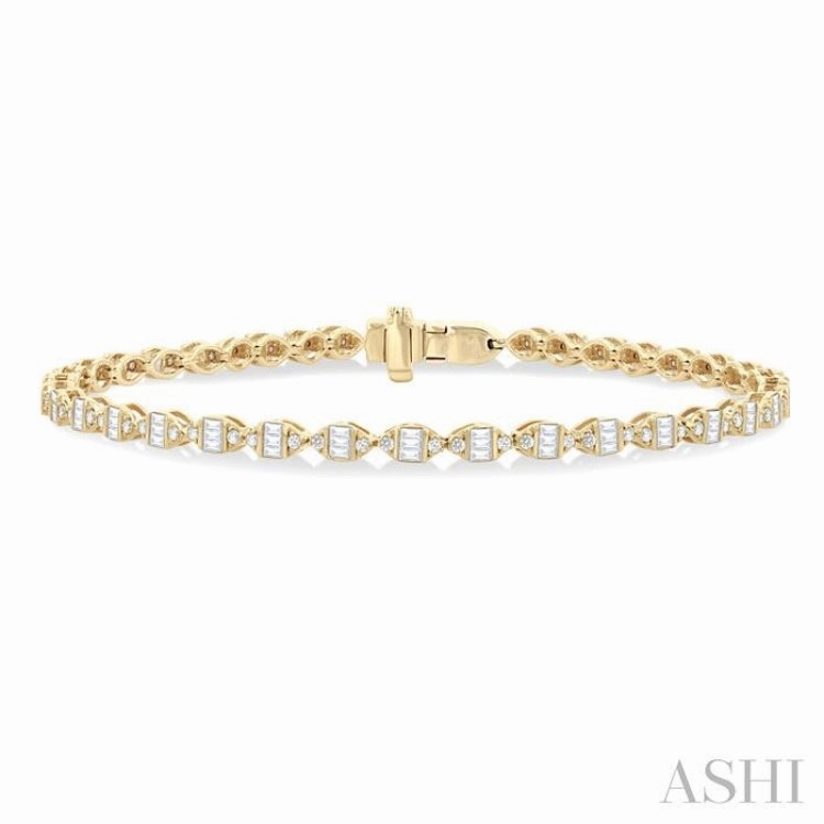 Finishing Piece 1 1/6 ctw Marquise Shape Link Fusion Baguette and Round Cut Diamond Bracelet in 10K Yellow Gold