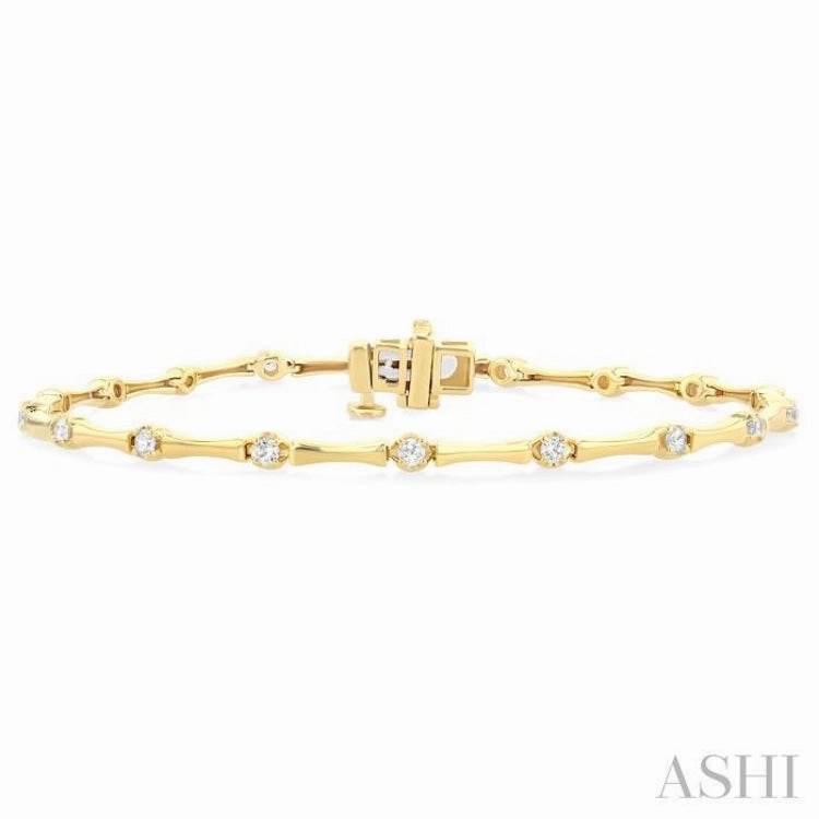 1/2 Ctw Bamboo Internodes Round Cut Diamond Fashion Bracelet in 14K Yellow Gold Treasured Possession Prestigious Combinations