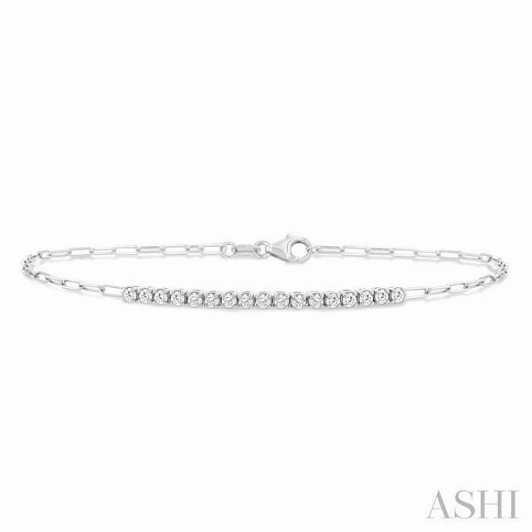 1/2 Ctw Round Cut Diamond Paperclip Chain Bracelet in 14K White Gold Borderless Design