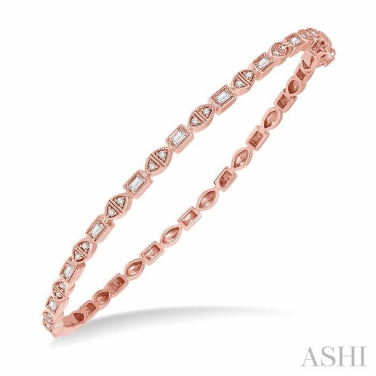 1/3 Ctw Baguette & Round Cut Diamond Stackable Bangle in 14K Rose Gold Finest Of The Fine