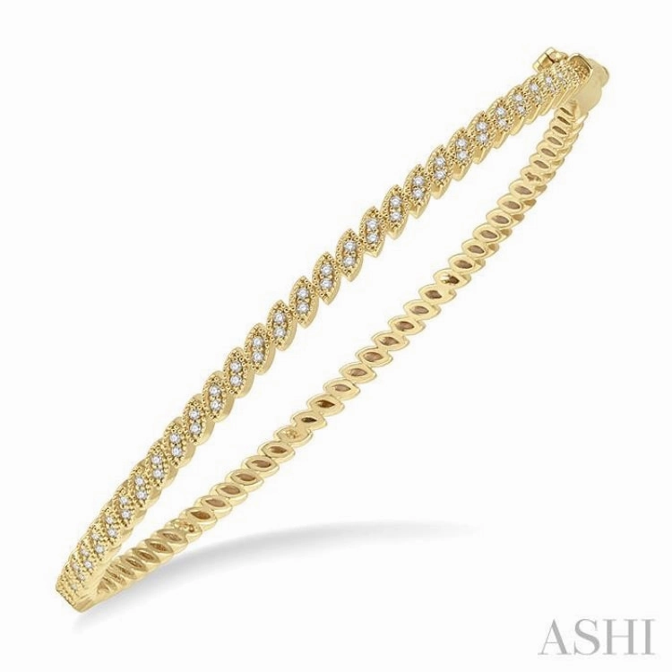 1/3 Ctw Indented Marquise Mount Round Cut Diamond Stackable Bangle in 14K Yellow Gold Easy Transition Protective Symbol
