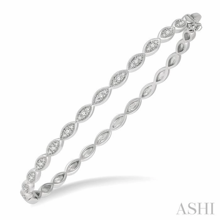 Definitive Pick Protection Symbols 1/3 ctw Marquise Mount Round Cut Diamond Stackable Bangle in 14K White Gold