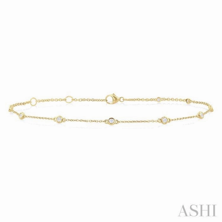 Inclusive Perspective Countless Amalgamations 1/4 Ctw Bezel Set Round Cut Diamond Station Anklet in 10K Yellow Gold