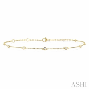 Inclusive Perspective Countless Amalgamations 1/4 Ctw Bezel Set Round Cut Diamond Station Anklet in 10K Yellow Gold