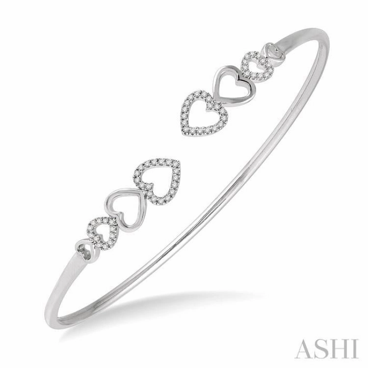 Always Relevant 1/4 Ctw Heart Charm Open Center Round Cut Diamond Flexi Bangle in 10K White Gold