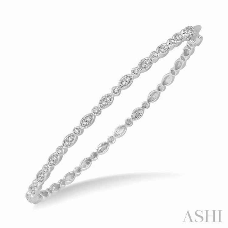 1/4 Ctw Marquise Mount Round Cut Diamond Stackable Bangle in 14K White Gold Quick Buy Never-Ending Charm