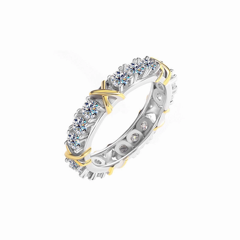 Comfortable Art 1.5 Carat Two Tone X Linked Ring Band | S925 | Moissanite