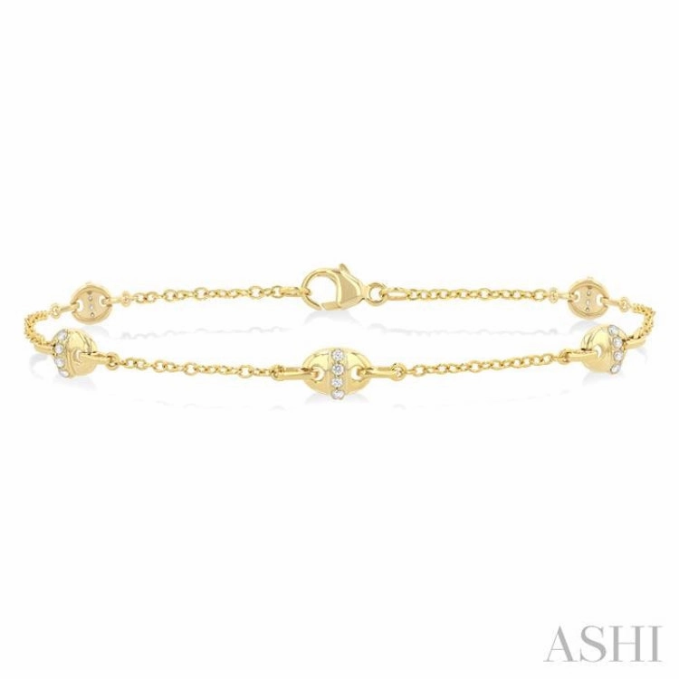 Open-To-All Sight 1/6 Ctw Mariner Link Station Round Cut Diamond Bracelet in 14K Yellow Gold
