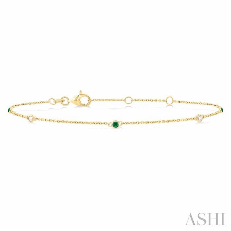 1.75 MM Emerald and 1/20 Ctw Round Cut Diamond Precious Station Bracelet in 14K Yellow Gold Future Vision Early Access