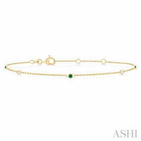 1.75 MM Emerald and 1/20 Ctw Round Cut Diamond Precious Station Bracelet in 14K Yellow Gold Future Vision Early Access
