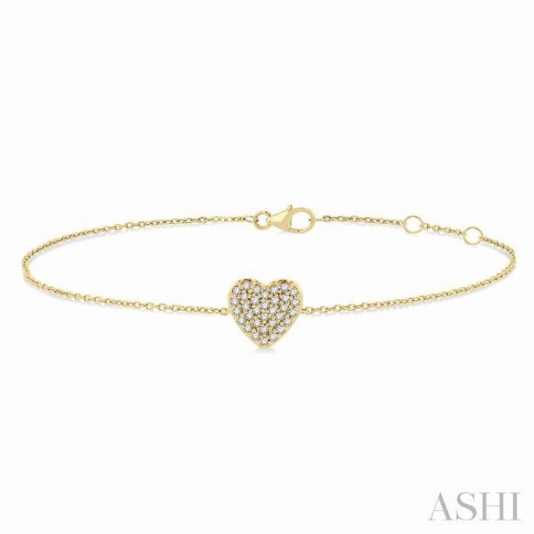 1/8 Ctw Petite Heart Round Cut Diamond Fashion Bracelet in 10K Yellow Gold Divine Blends Optimal Scenario