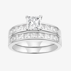 1 Carat Princess Cut Bridal Set Wedding Ring Luxury Shape Dainty Spark