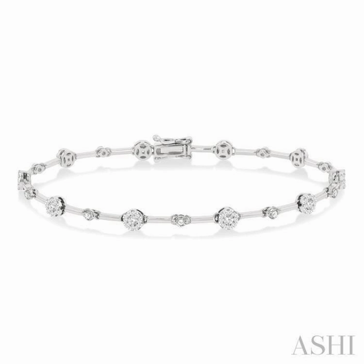 1 Ctw Lovebright Round Cut Diamond Bar Bracelet in 14K White Gold Ever After View
