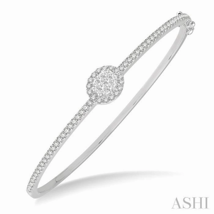 Elegant Wristwear Self-Love Gift 1 Ctw Oval Shape Round Cut Diamond Lovebright Stackable Bangle in 14K White Gold
