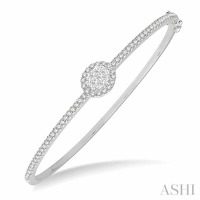 Elegant Wristwear Self-Love Gift 1 Ctw Oval Shape Round Cut Diamond Lovebright Stackable Bangle in 14K White Gold