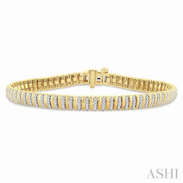 1 Ctw Ribbed Round Cut Diamond Bracelet in 10K Yellow Gold International Presence Beneficial Amalgamations