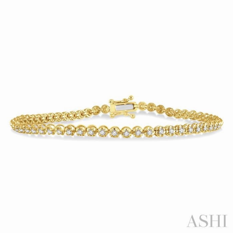 1 Ctw Round Cut Diamond Illusion Tennis Bracelet in 10K Yellow Gold Positive Encounter